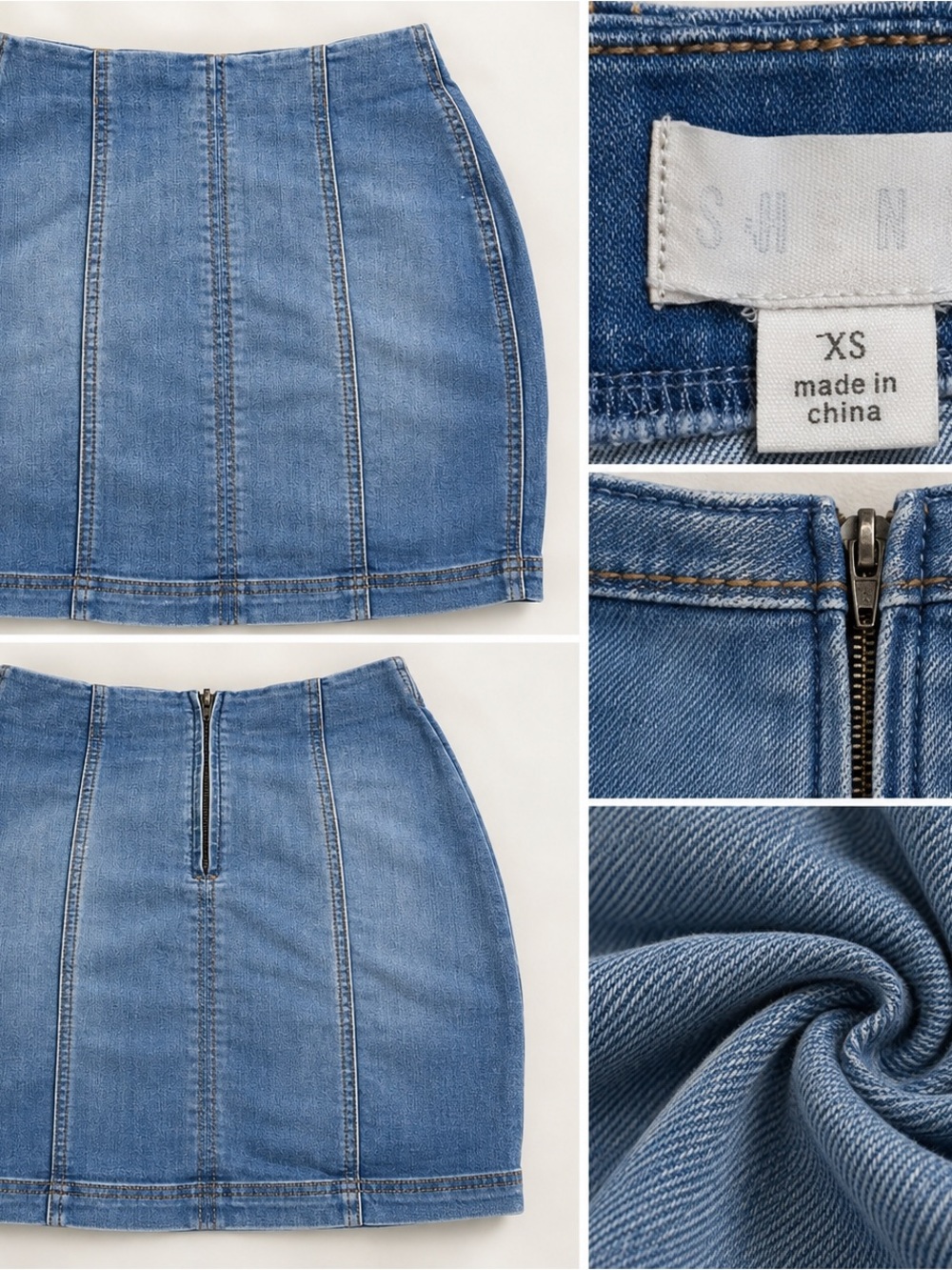 Panel-Seamed Light Blue Denim Mini Skirt - Unbranded